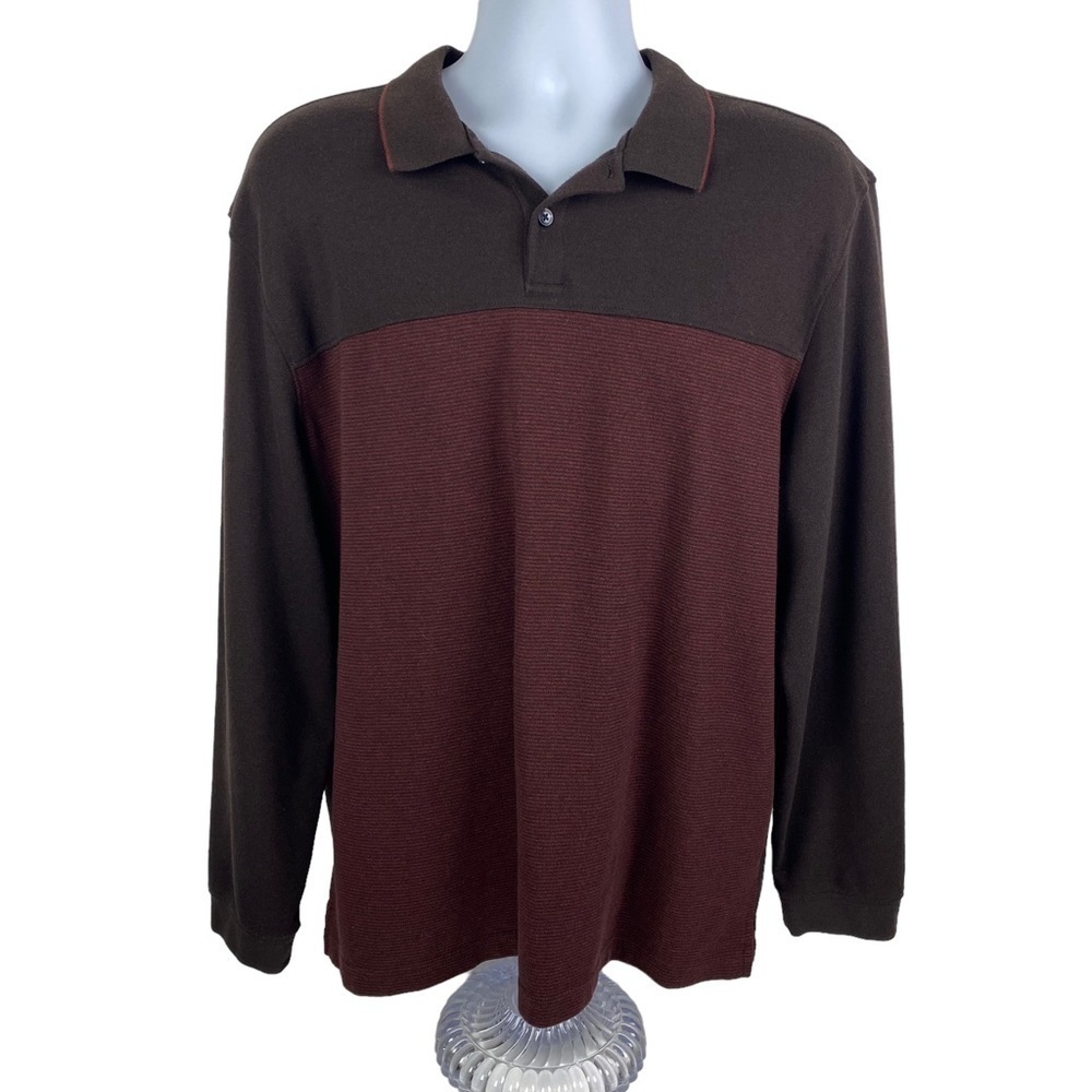 Van‎ Heusen Flex 2-Button Pullover Sweater Shirt Men's XL Brown Red Colorblock